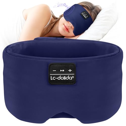 LC-dolida Sleep Mask with Bluetooth Headphones, Ice Silk Sleep Headphones with Bluetooth 5.4, Total Blackout Eye Mask for Sleeping, Sleep Soft Mask for Women Men, All Night Sleep, Travel(Navy) - color: Navy