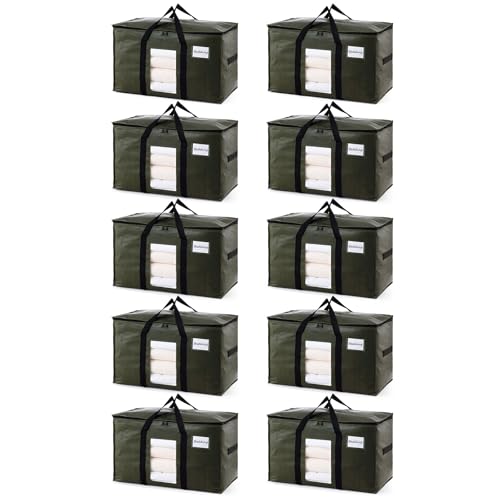 TAILI 10 Pack Green Extra Large Storage Bags, Heavy Duty Totes with Visible Window, Wrap Around Handles, Perfect for Moving - color: Green, size: 10 Large