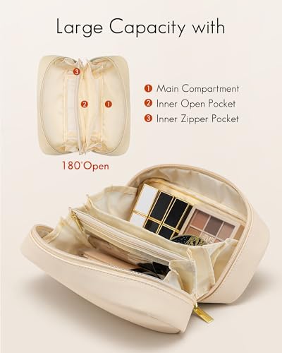 Vlando Small Makeup Bag,Makeup Pouch,Travel Makeup Organizer Bag Valentines Gifts for Women Purse Travel Accessories Toiletry Bag Skincare Bag-White - color: 02-White