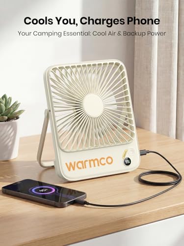 Warmco 10000mAh Portable Travel Fan 7-inch, Up to 24H Runtime, Ultra-thin Quiet Rechargeable Battery Powered Desk Fan with Digital Display for Camping, Office, Bedroom, Cruise Essentials - color: Cloud