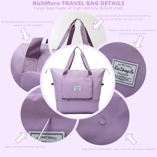 Large Capacity Foldable Travel Bag, Expandable lightweight Carry on Bag, Dry with Wet Separation Spor Duffel Bags (Gray) - color: Gray