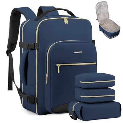 LOVEVOOK 40L Travel Backpack Flight Approved Carry on Backpack,3 Packing Cubes,Waterproof Personal Item Travel Bag,TSA Carry on Luggage Suitcase Travel Essentials,Gifts for Women & Men,fits 17" Laptop - color: Blue Green-black, size: Large-40L-4Pcs