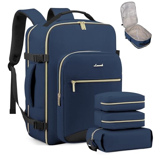 LOVEVOOK 40L Travel Backpack Flight Approved Carry on Backpack,3 Packing Cubes,Waterproof Personal Item Travel Bag,TSA Carry on Luggage Suitcase Travel Essentials,Gifts for Women & Men,fits 17" Laptop - color: Blue Green-black, size: Large-40L-4Pcs