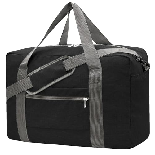For Spirit Airlines Personal Item Bag 18x14x8 Foldable Carry on Bags for Airplanes Travel Duffel Bags for Women and Men - color: Snow Black, size: With Shoulder Strap