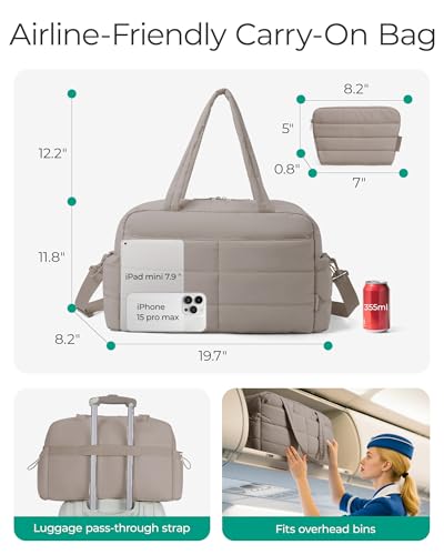 BAGSMART Gym Bag for Women with Toiletry Pouch, Lightweight Weekender Bags for Women with Wet Pocket, 31L Quilted Travel Duffle Carry On Bag, Weekender Overnight Bag for Travel,Water Resistant - color: Charcoal Grey