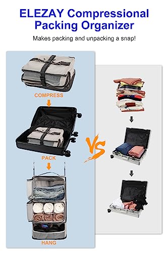 ELEZAY Hanging Packing Cubes Portable Closet 3-Shelf Travel Collapsible Compression Garment Organizer for Carry-on Luggage Suitcase Space Saver Bag X-Large_No Side Pockets, Lightgrey - color: Lightgray, size: X-Large_12*10*24 IN