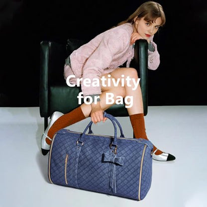 Garment Bags for Travel, Convertible Suit Travel Bag for Women, Stylish Carry On Garment Bag with Toiletry Pocket, Shoulder Strap & Shoes Compartment, 2 in 1 Foldable PU Leather Duffle Bag, Navy Blue - color: Navy Blue