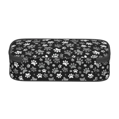 Perinsto Black And White Dog Animal Paws Pencil Case Big Capacity Multi Compartment Stationery Box Pencil Pouch Holder Desk Organizer For School Office Home - color: Paws #01