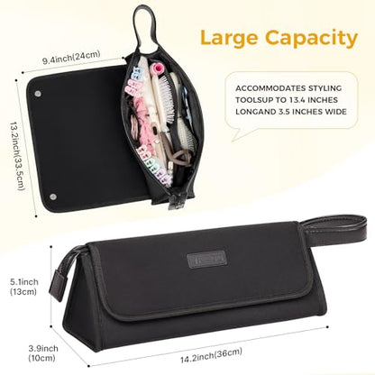 JKAOO Hair Tools Travel Bag and Heat Resistant Mat, 2 in 1 Portable Organizer Hair Travel Case for Curling Iron, Hair Straightener, Flat Irons, PU Hangable Handle, Neoprene (Elegant Black) - color: Elegant Black