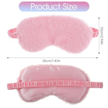 2 Pcs Plush Eye Mask Soft Sleeping Blindfold Eye Cover Comfortable Furry Faux Fur Sleeping Mask Satin Nap Night Eyeshade Cover for Women Men Gift (Pink, Red) - color: Pink, Red