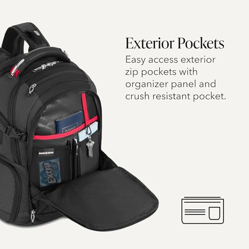 SwissGear Travel Tech Elite Laptop Backpack – Fits Laptops up to 16” – ScanSmart TSA-Friendly Backpack with USB Port, Shoe Compartment & Organizer Pockets – Black Dot - color: Black Dot, style: Travel Tech Elite