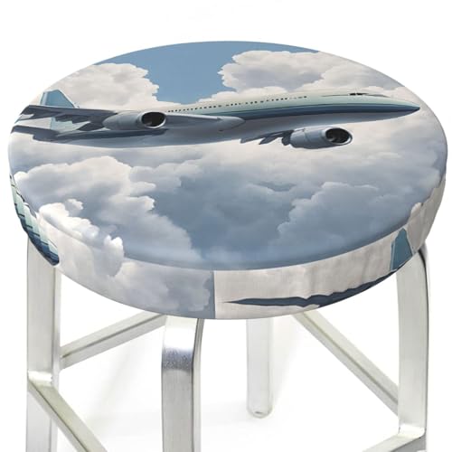 Round Bar Stool Covers 14 Inch, Airplane Art, 3-Layer Velvet Circular Seat Cushion Covers, Washable Non-Slip Chair Pads for Round Stools, Suitable for Thick Within 2.76 Inch - size: 14 inch