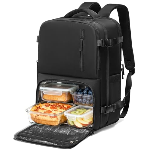 Lunch Backpack with Insulated Cooler Box, Large 17 inch Laptop Backpack for Men Women, Water Resistant Work Bag with Lunchbox Compartment for Teacher Nurse, Black