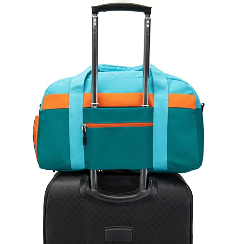 Kids Duffle Bag for Boys or Girls, Fit Sports Practice, or Overnight Travel Weekend (Blue Green) - color: Blue Green