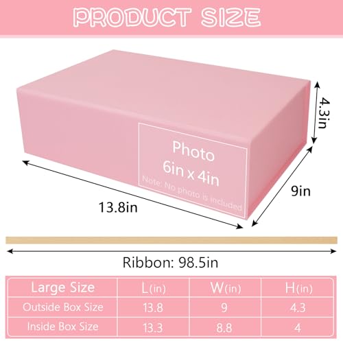 Large Pink Gift Box with Ribbon, 13.8" x 9" x 4.3" Groomsmen Proposal Box for Presents with Magnetic Closure Lids, Rectangle Collapsible Luxury Storage Box for Anniversary Wedding Birthday, 5 Pack - size: 1 Count (Pack of 5)