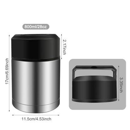 28oz Soup Thermos, Stainless Steel Thermos for Hot Food, Wide Mouth Food Thermos Jar, Insulated Lunch Container Leak Proof Vacuum Thermal Flask (silver) - color: silver-28oz