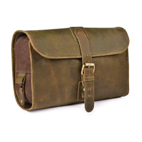 LEATHER VILLAGE Hanging Genuine Leather Toiletry Bag for Men & Women with Waterproof Lining – Handcrafted Vintage Travel Dopp Kit, Shaving Organizer & Shower Bathroom Essentials Case - Mud - color: Mud Brown