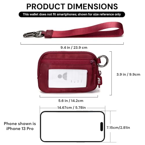 Keychain Wallet for Women Mini Zip Card Holder with ID Window Coin Purse Detachable Wristlet Small Wallets Burgundy - color: Burgundy