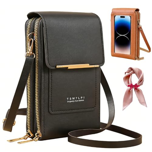 2026 Small Touchscreen Phone Crossbody Bag for Women,Anti-Theft Leather Messenger Bag Rfid Block Mobile Phone Purse - color: Black
