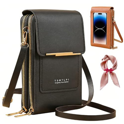 2026 Small Touchscreen Phone Crossbody Bag for Women,Anti-Theft Leather Messenger Bag Rfid Block Mobile Phone Purse - color: Black