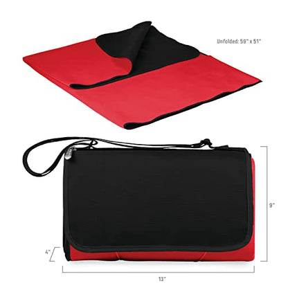 PICNIC TIME Outdoor Picnic Blanket Tote, 59"x51" Foldable Beach & Camping Blanket with Soft Fleece, Water-Resistant Bottom, Adjustable Strap & Zippered Pocket (Red with Black Flap) - color: Red/Black