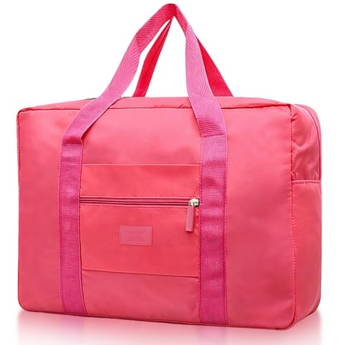 INVODA Travel Bag for Women Foldable Carry on Duffel Bag Waterproof Tote Weekender Luggage Bag (Red) - color: Red