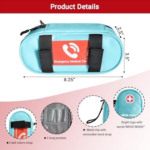EpiPen Carrying Case Insulated, Travel Medical Bag with YKK Zipper, Emergency Medication Organizer Pouch for 2 Epi Pens or Auvi-Q, Anti-Histamine, Asthma Inhaler, Allergy Medicines, Light Blue - color: Light Blue
