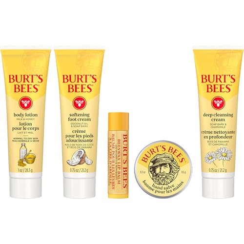 Burt's Bees Mothers Day Gifts Ideas - Essentials Everyday Set, 5 Travel Size Products - Deep Cleansing Cream, Hand Salve, Body Lotion, Foot Cream and Original Lip Balm - style: Everyday Essentials Set- New