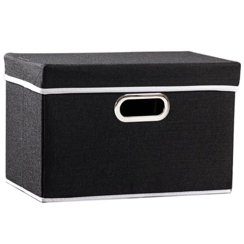 PRANDOM Foldable Storage Box with Lid [1-Pack] Fabric Collapsible Storage Bin Organizer Container Basket Cube with Cover for Home Bedroom Closet Office Nursery Black (14.9x9.8x9.8) - color: Black, size: M(1-Pack)