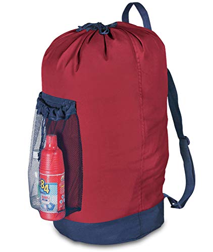 Dalykate Backpack Laundry Bag, Laundry Backpack with Shoulder Straps and Mesh Pocket Durable Nylon Clothes Hamper Bag with Drawstring Closure Red - color: Red