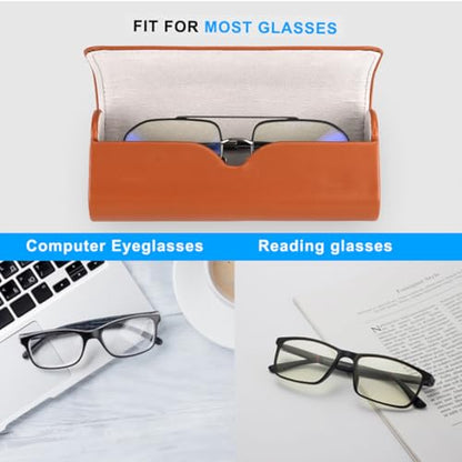 RayLove Hard Shell Glasses Case, Lightweight Leather Eyeglass Case, Travel-Friendly Sunglasses Protector for Men & Women - color: Brown