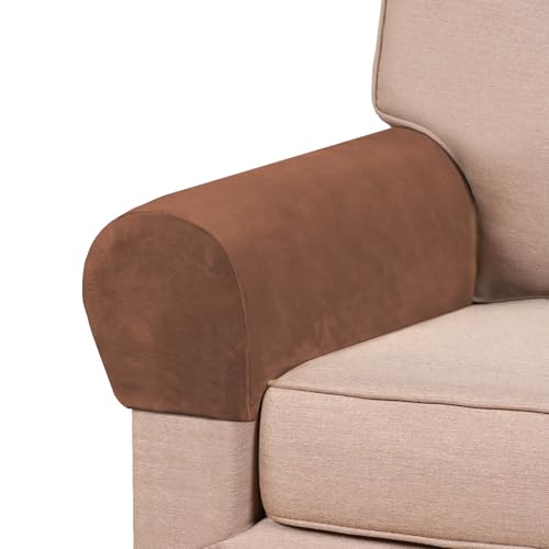 PrinceDeco 2 Pack Thick Velvet Stretch Armrest Covers for Chairs and Sofas Armchair Covers for Arms Couch Arm Covers Armrest Covers for Sofa Non Slip, Caramel - color: Caramel