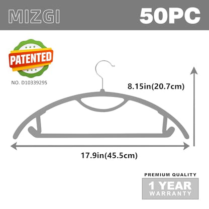 MIZGI Premium Velvet Hangers 50-Pack,No Shoulder Bump Hangers W/Tie Bar Ultra Thin Space Saving Non Slip Hanger Heavy Duty Felt Rounded Clothes Hanger for Sweaters,Coat,Jackets,Pants,Shirts - color: Gray, size: 50 Pack