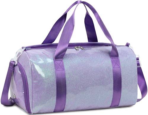 Gym Bag Sports Duffle Bag with Wet Pocket Weekender Overnight Bags with Waterproof Shoe Pouch and Air Hole for Girls Kids Women Workout Travel Bags (Purple) - color: Purple