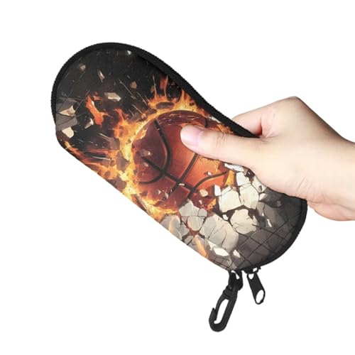 AFPANQZ Glasses Case with Carabiner Hanging Portable Neoprene Zipper Sunglasses Case Soft Lightweight - color: Basketball Flame Pattern