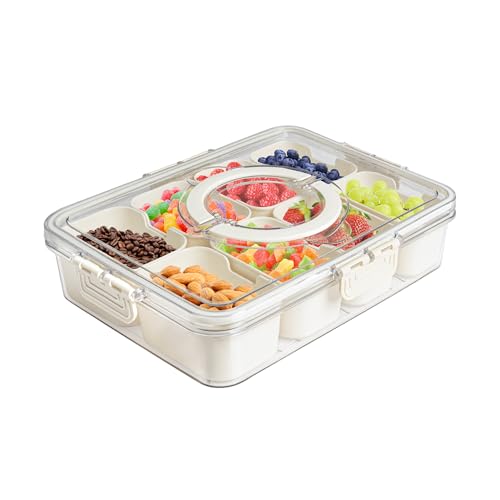 Divided Veggie Tray with Lid and Handle 8 Compartment Serving Tray with Dividers Portable Travel Snack Containers Stackable Snackle Box Charcuterie Container for Fruit,Vegetable,Salad - size: 1 Pack-8 Compartment
