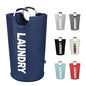 DOKEHOM 90L Large Laundry Basket, Collapsible Laundry Bag, Freestanding Tall Clothes Hamper, Foldable Washing Bin (Dark Blue) - color: Dark Blue, size: 90L