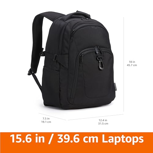 Amazon Basics Travel Laptop Backpack with Multiple Pockets and Compartments for 15.6 inch Laptop, Water Resistant, Spacious with Padded Shoulder Straps, Black | for 15.6 inch Laptop - size: 15.6"