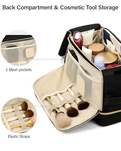 Hanke Travel Toiletry Bag, Lightweight Wide-open Makeup Bag, Dual-Layer Travel Bag for Toiletries Water-Resistant Cosmetic Bags Large Toiletry Bags for Women & Men, Travel Essentials, Black - color: Black