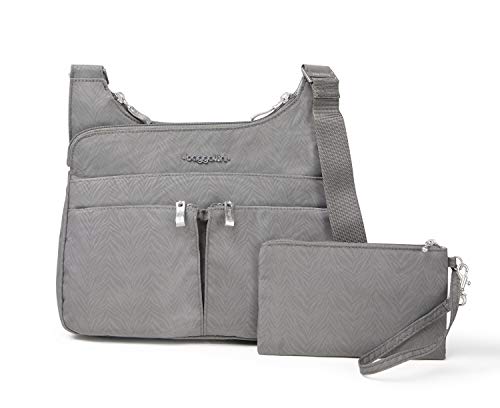 Baggallini Crossbody Travel Bag 11x8.5 Lightweight Water-resistant Nylon Handbag - color: Pewter Zebra