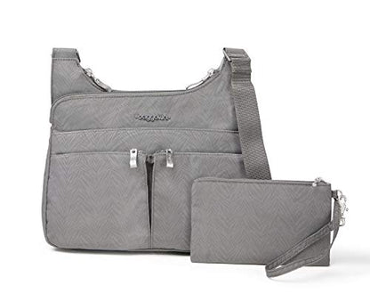 Baggallini Crossbody Travel Bag 11x8.5 Lightweight Water-resistant Nylon Handbag - color: Pewter Zebra
