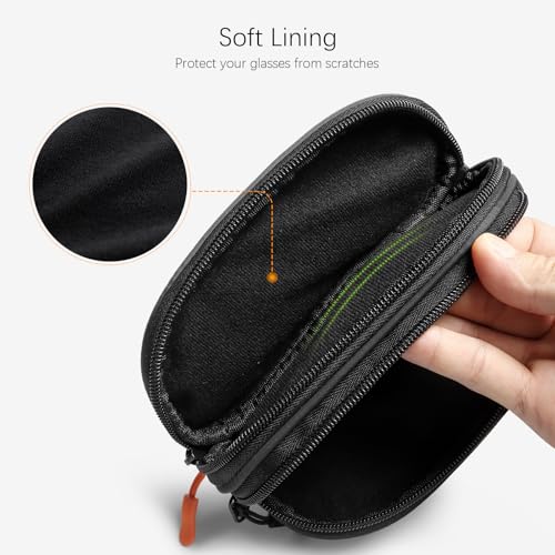 Double Eyeglasses Case Soft Portable Zipper Sunglasses Pouch with Keychain Clip for Men Women - color: Black