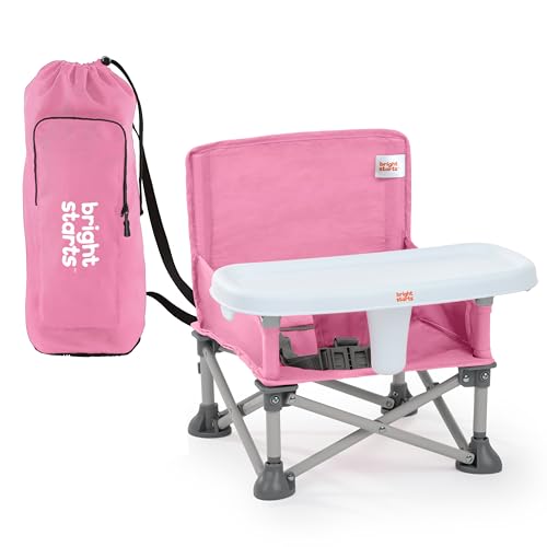 Bright Starts Pop 'N Sit Portable Booster, Indoor/Outdoor Use, Floor Seat with Feeding Tray, Pink, 6 Mos - 3 Yrs - color: Core Pink, size: 1 Count (Pack of 1)