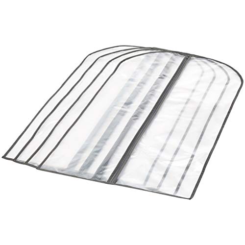Amazon Basics Zippered PEVA Garment Bag, Dust Cover for Clothing Protection, Translucent White, 5-Pack - size: 4(medium), 1(large)