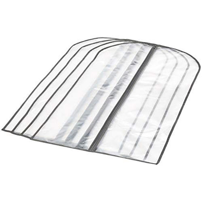 Amazon Basics Zippered PEVA Garment Bag, Dust Cover for Clothing Protection, Translucent White, 5-Pack - size: 4(medium), 1(large)