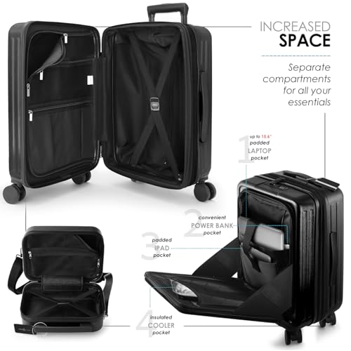 TRAVELARIM Hard Shell Luggage Sets with Spinner Wheels 4 Piece, Expandable Large Suitcases with TSA Lock, Travel Large Suitcase Set, White Luggage Set - color: Jet Black, size: Carry-on 20 Inch