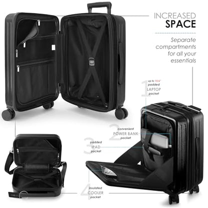 TRAVELARIM Hard Shell Luggage Sets with Spinner Wheels 4 Piece, Expandable Large Suitcases with TSA Lock, Travel Large Suitcase Set, White Luggage Set - color: Jet Black, size: Carry-on 20 Inch