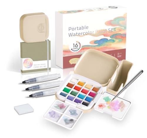 Mini Watercolor Paint Set - Compact Travel Art Kit with 16 Colors,Detail Paint Brush, Palette & Watercolor Sketchbook - Pocket Travel Watercolor Set, Painting Sets, Art Supplies - Chinese Colors Gift Set - color: Chinese Colors Gift Set