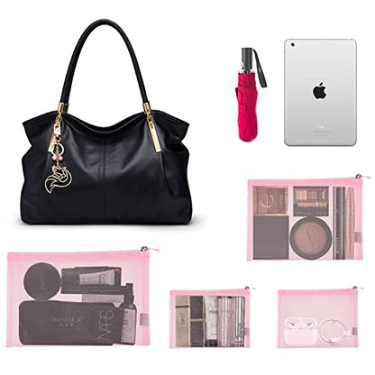 EASYFUN Mesh Pouch, Make up Bag with Zipper Cosmetic Organizer Pouch for Daily or Travel to Keep Small Items, 4 PCS Pink - color: Pink