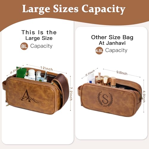 Janhavi Birthday Gifts for Men, Beach Vacation Essentials, Waterproof Toiletry Bag with Hook, Personalized PU Leather Laser Engraved Initials & Mountain, Birthday Gifts For Him (Brown D) - color: Brown, style: D